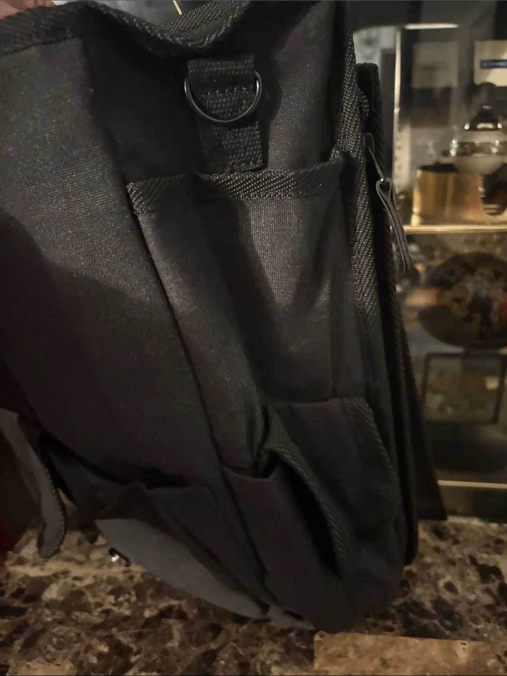 Men's Black Messenger Bag with Front Zip Pocket